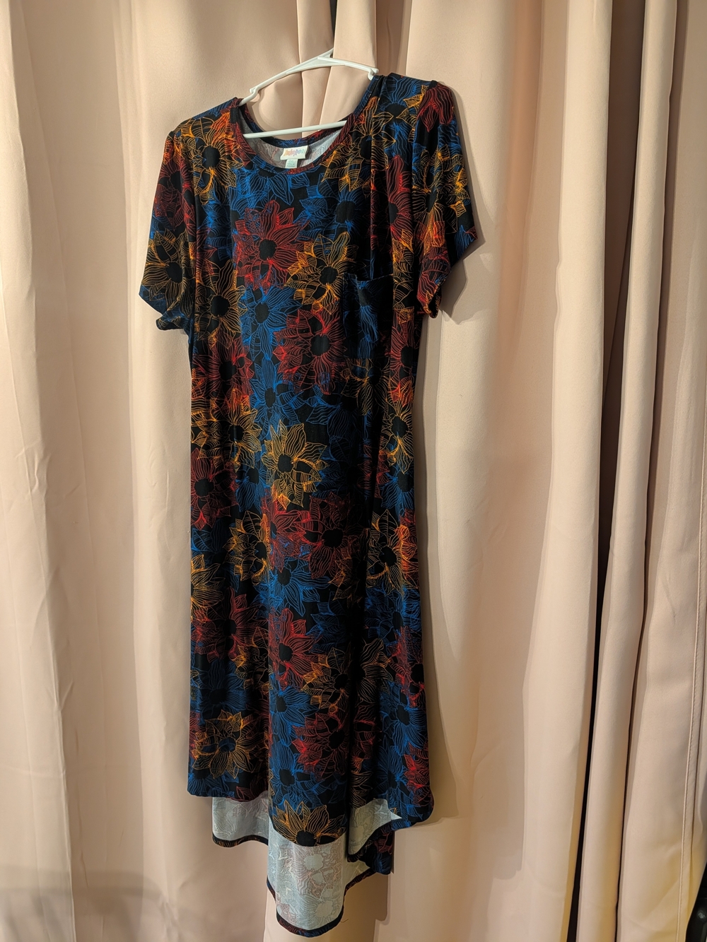 LuLaRoe Floral High-Low Midi Dress in Blue, Red & Gold